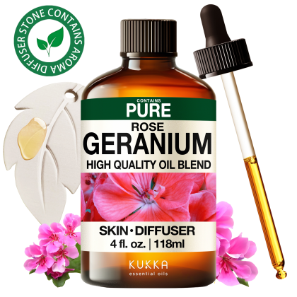 Rose Geranium Essential Oils with Aromatherapy Stone 4 Fl Oz